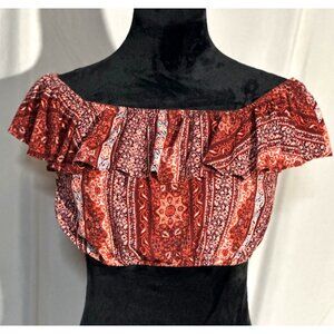 Miss Selfie Peasant Style Crop Top with Ruffle, Size Large, Boho, Festival